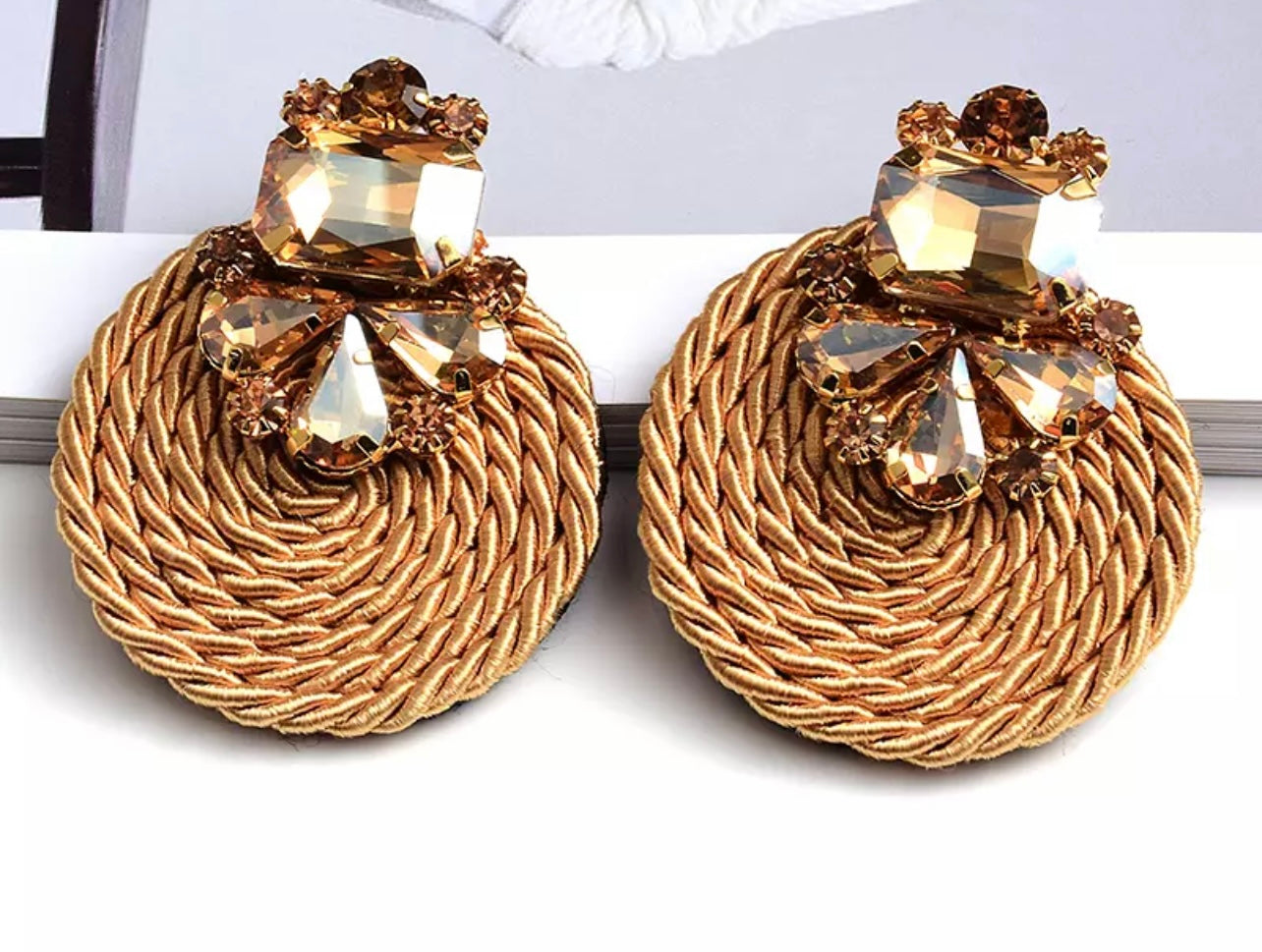 Woven Rhinestone Round Drop Earring