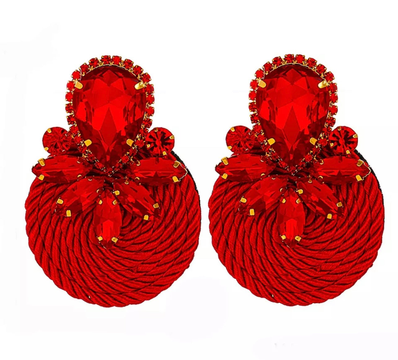 Woven Rhinestone Round Drop Earring