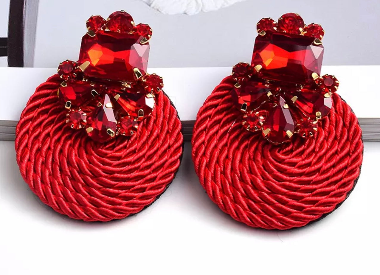 Woven Rhinestone Round Drop Earring