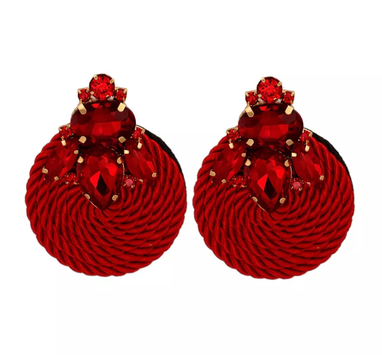 Woven Rhinestone Round Drop Earring