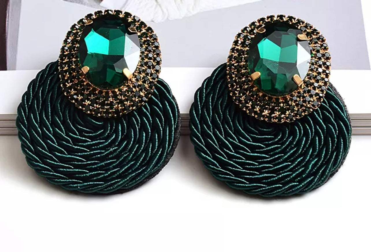 Woven Rhinestone Round Drop Earring