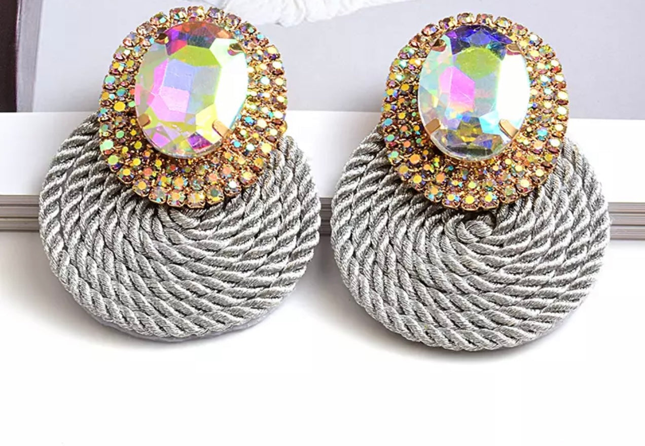 Woven Rhinestone Round Drop Earring