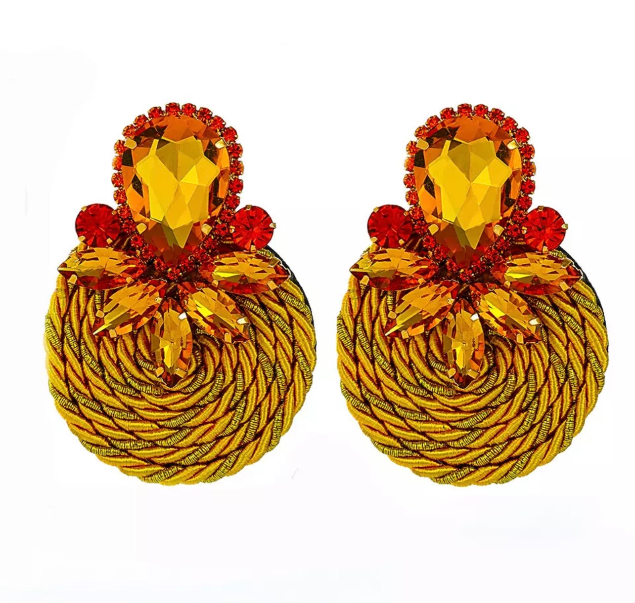 Woven Rhinestone Round Drop Earring