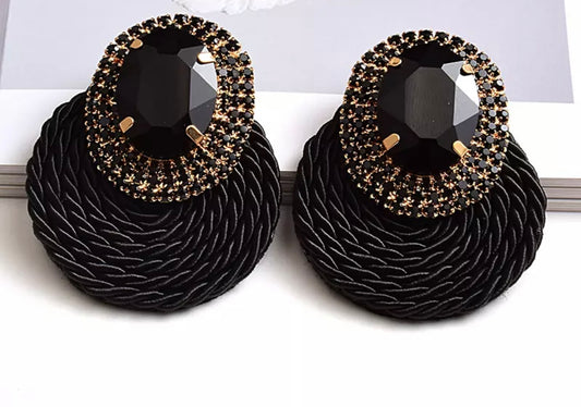 Woven Rhinestone Round Drop Earring