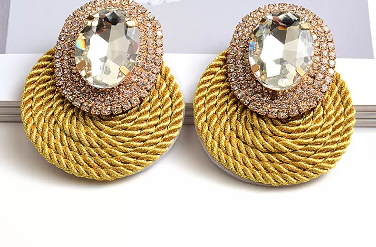 Woven Rhinestone Round Drop Earring