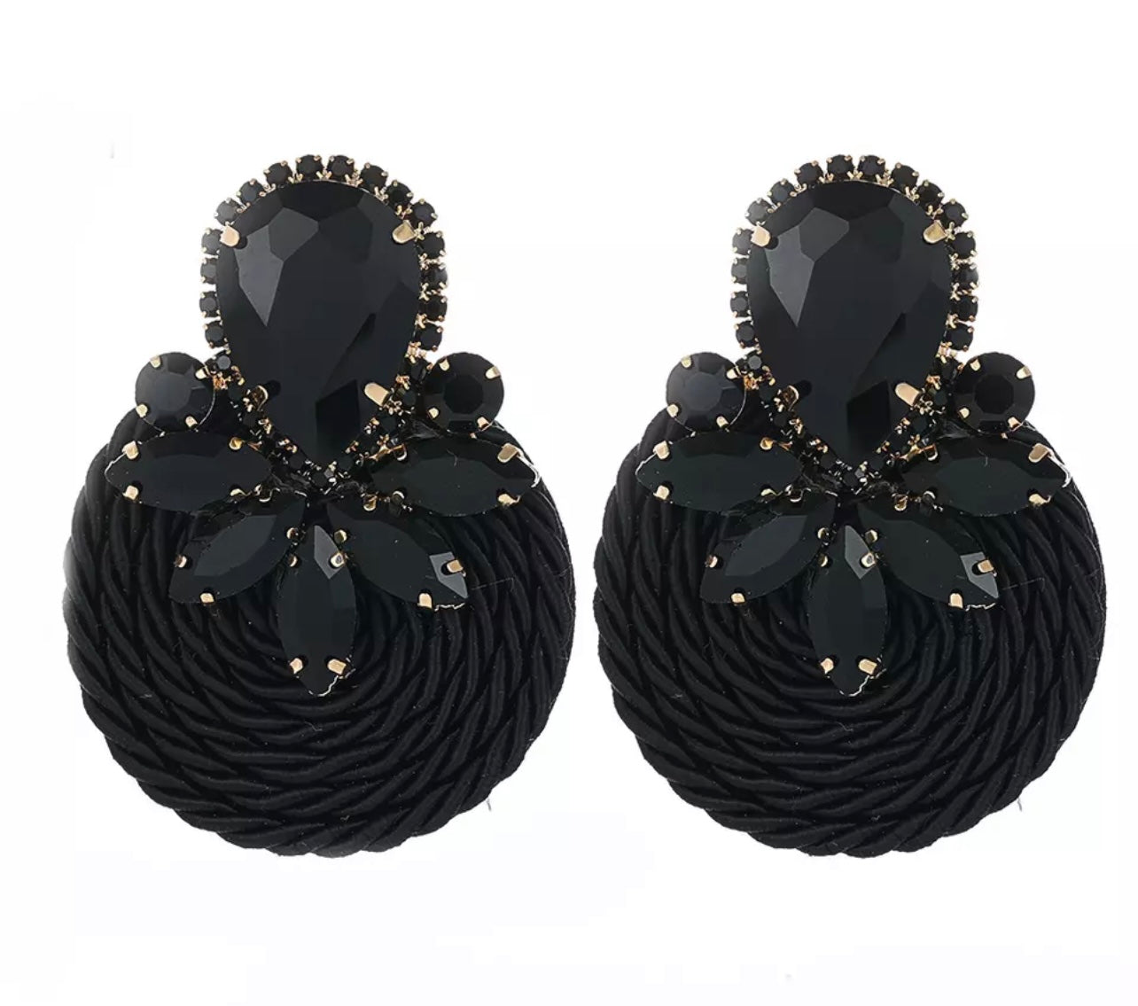 Woven Rhinestone Round Drop Earring