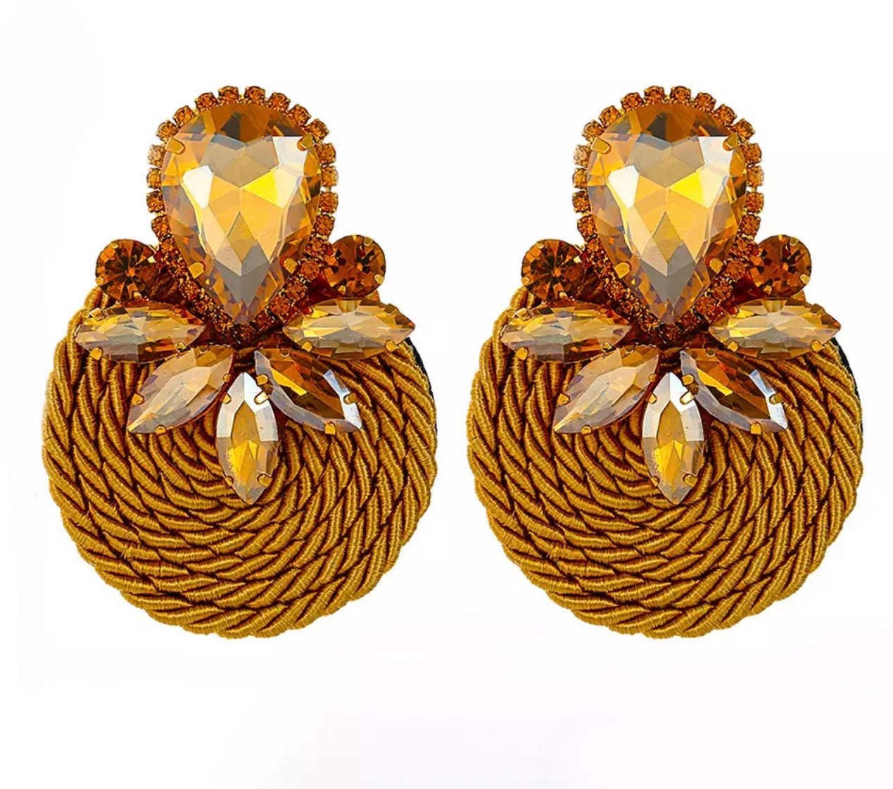 Woven Rhinestone Round Drop Earring